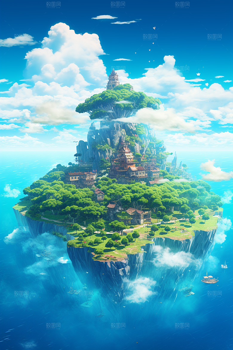 海岛小岛夏天插画