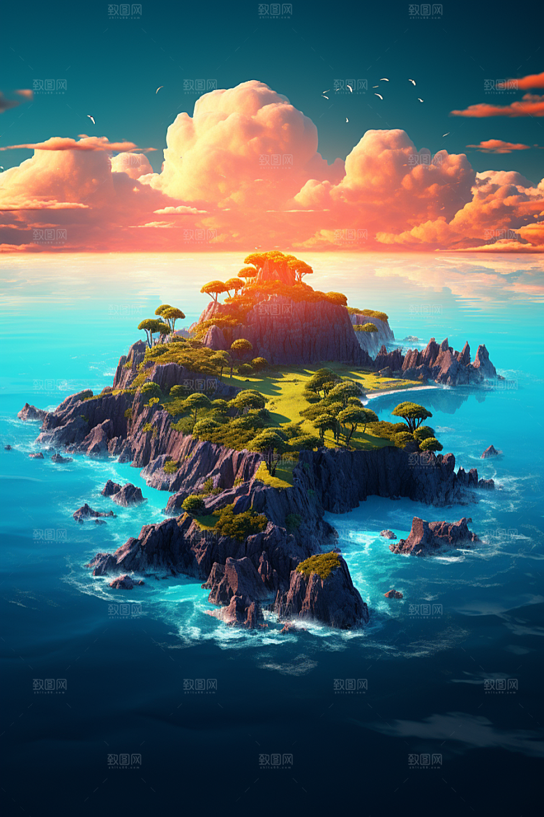 海岛清新大海插画