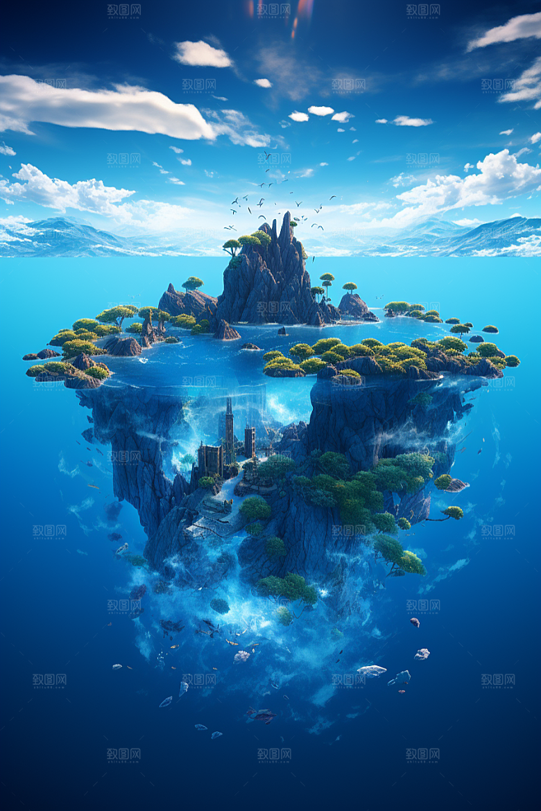海岛孤岛夏天插画