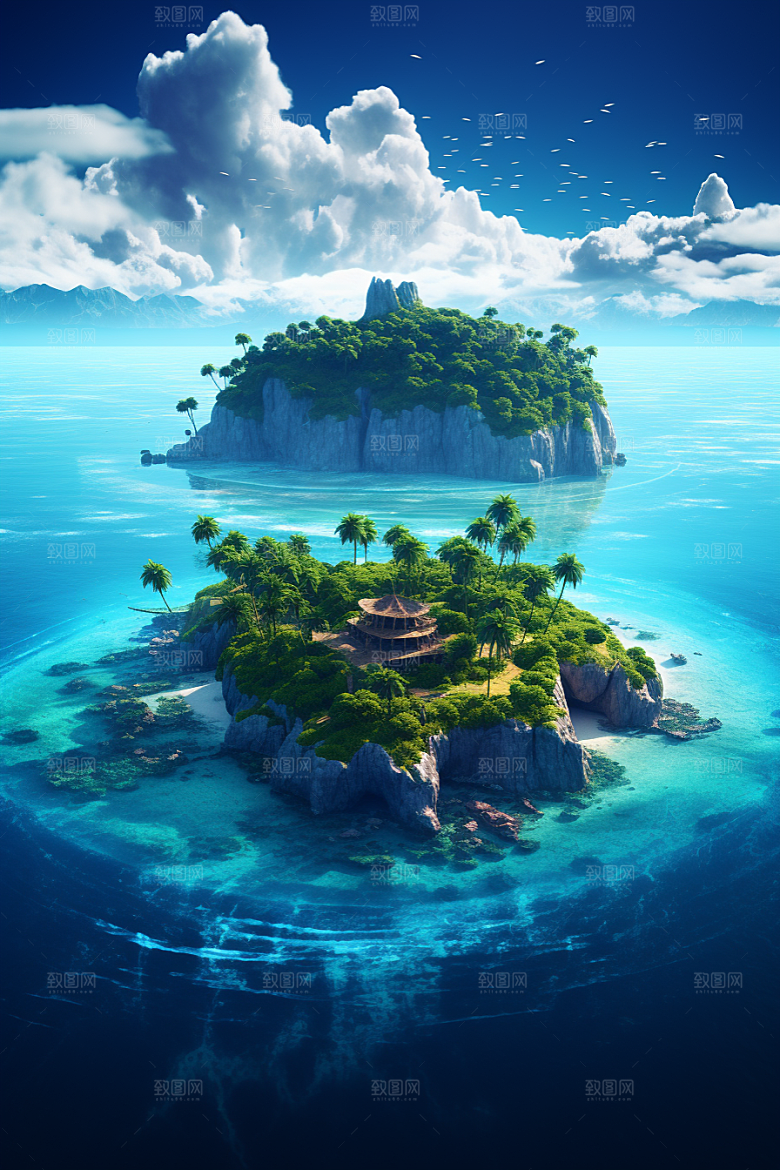 海岛艺术大海插画