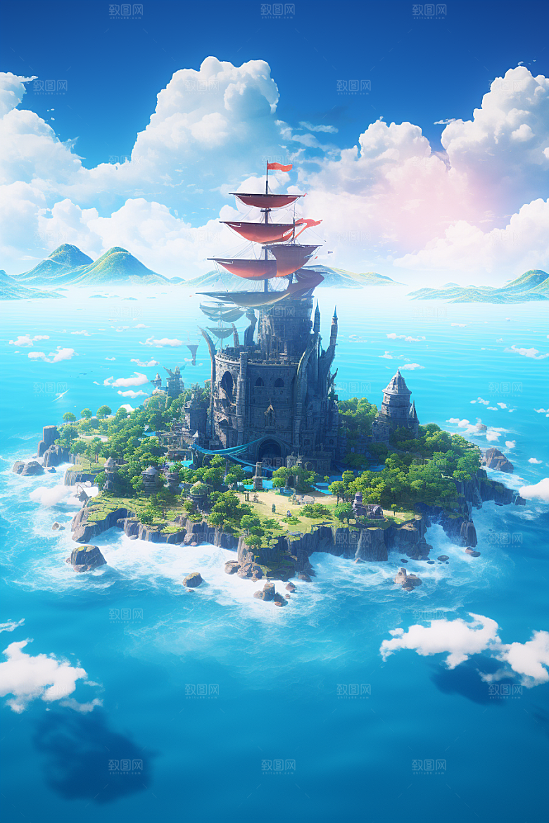 海岛高清夏天插画