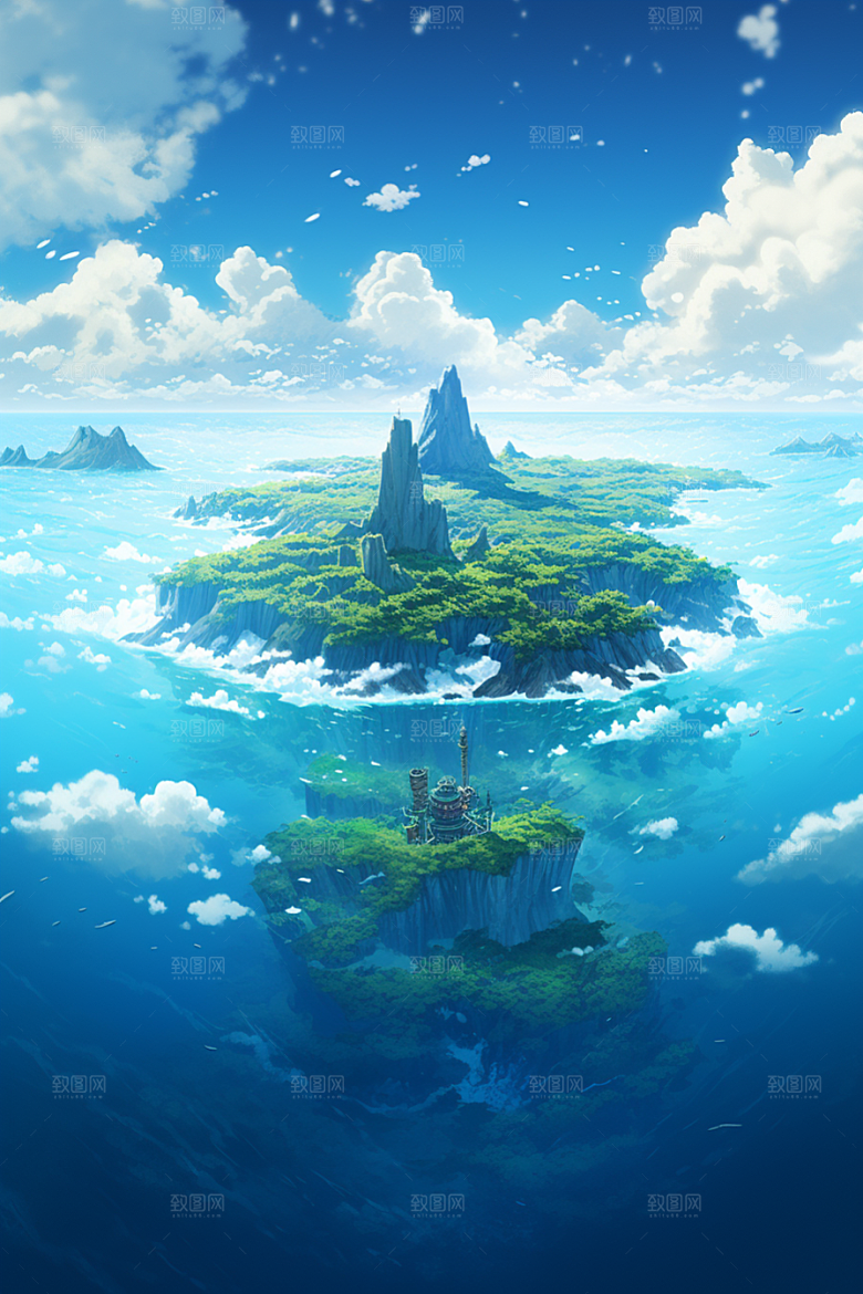 海岛大海夏天插画