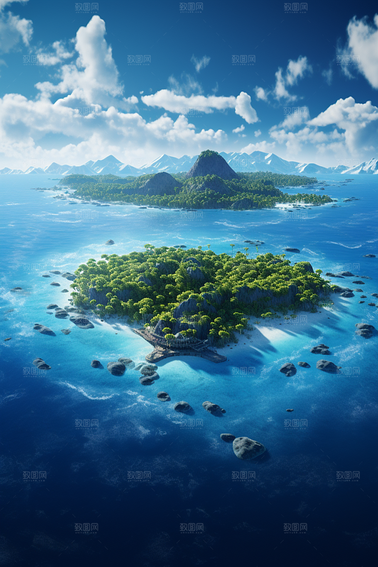 海岛艺术大海插画