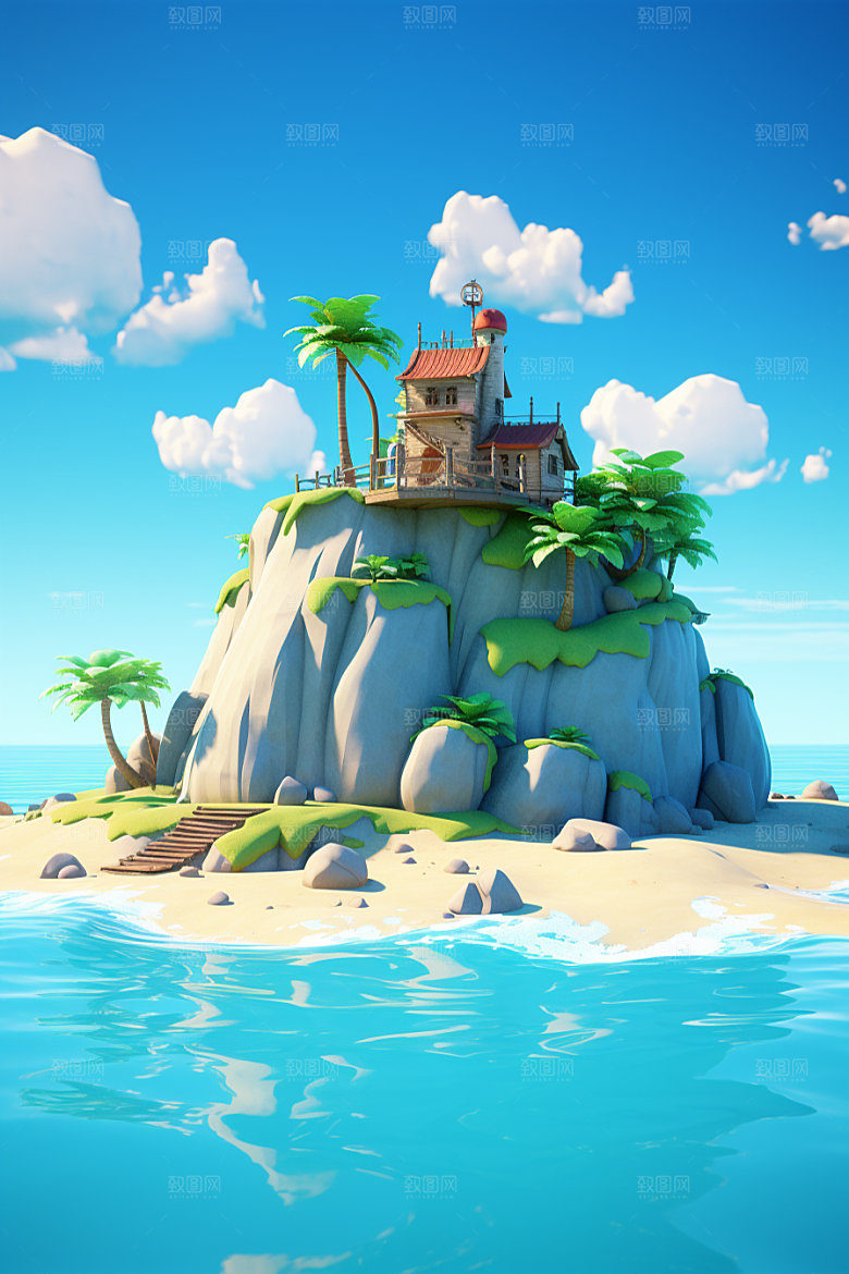 海岛大海清新插画
