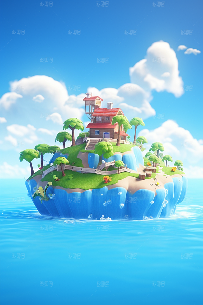 海岛孤岛夏天插画