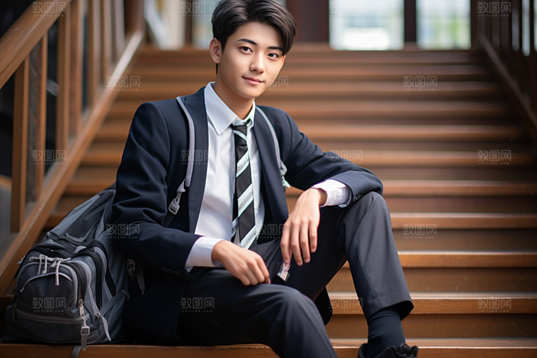 校服人物高中制服摄影图