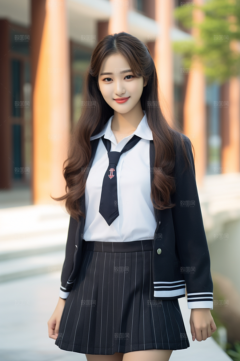 校服人物高中制服摄影图
