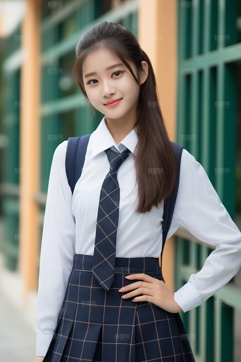 校服人物学生校园摄影图