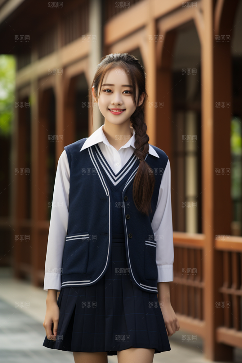校服人物学生制服摄影图