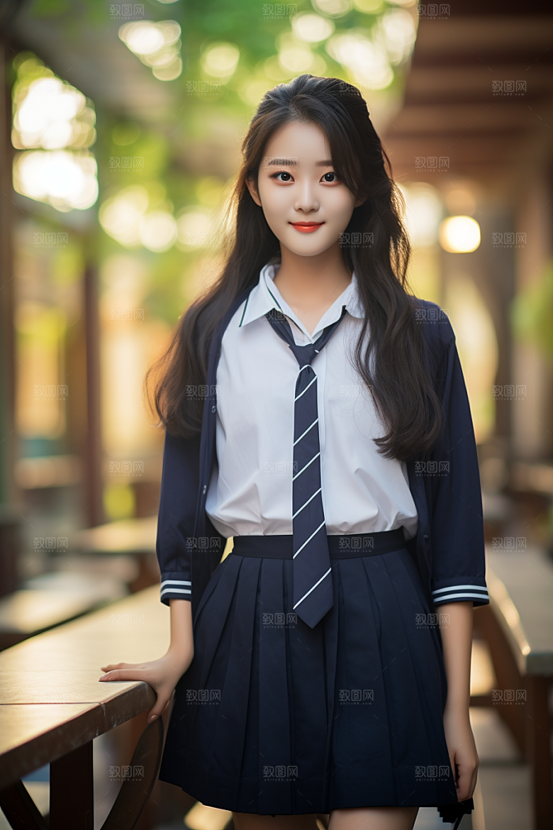 校服人物学校制服摄影图