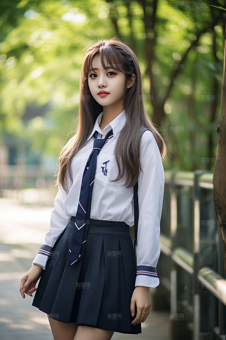 校服人物学生制服摄影图