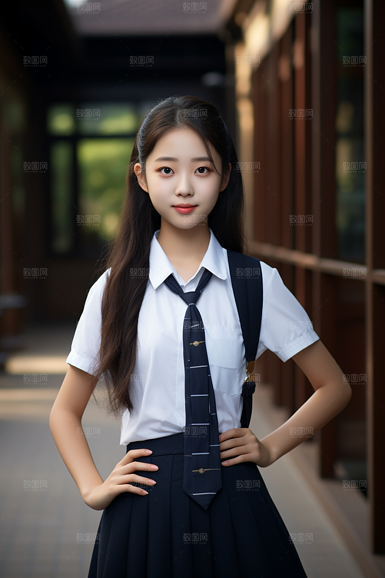 校服人物青少年高中摄影图