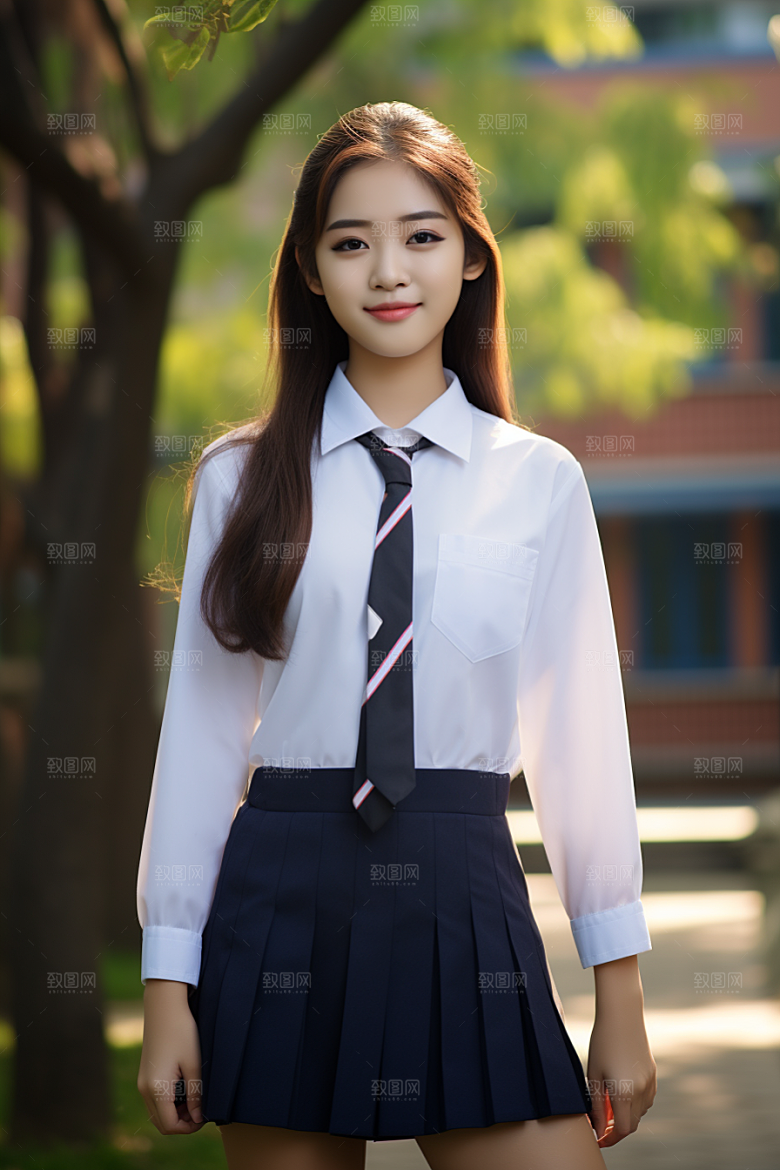 校服人物靓丽制服摄影图