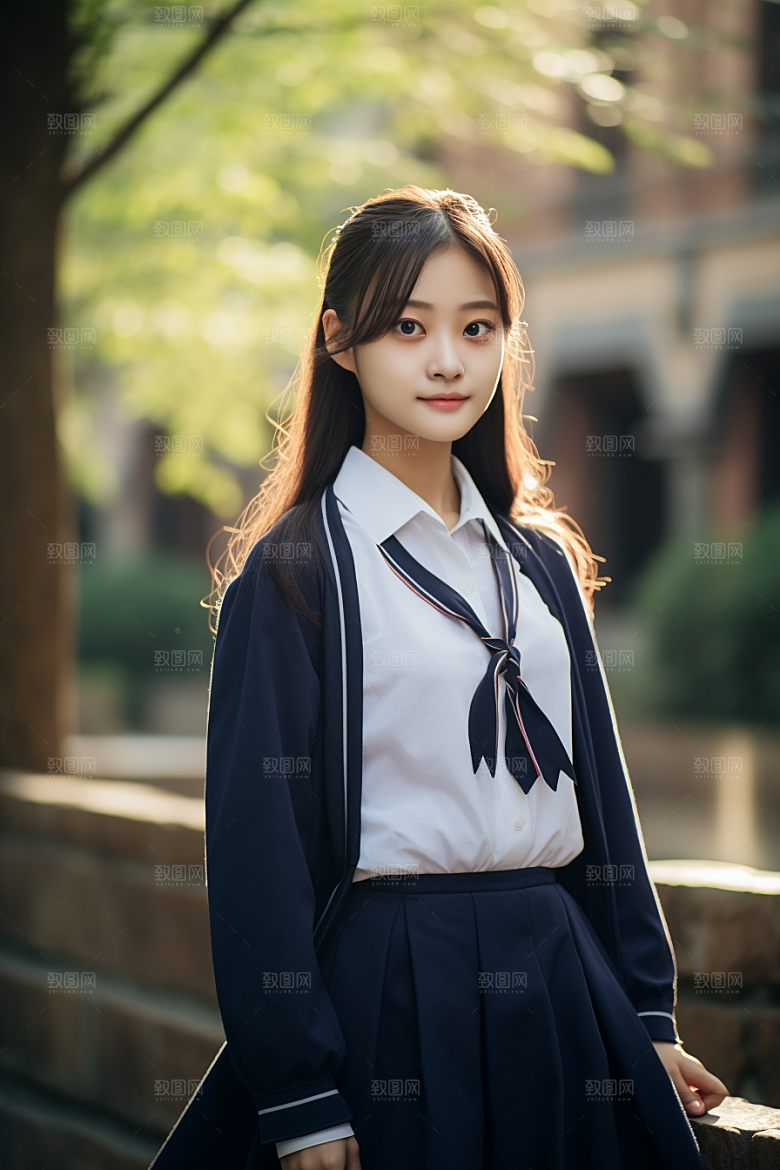 校服人物高中制服摄影图