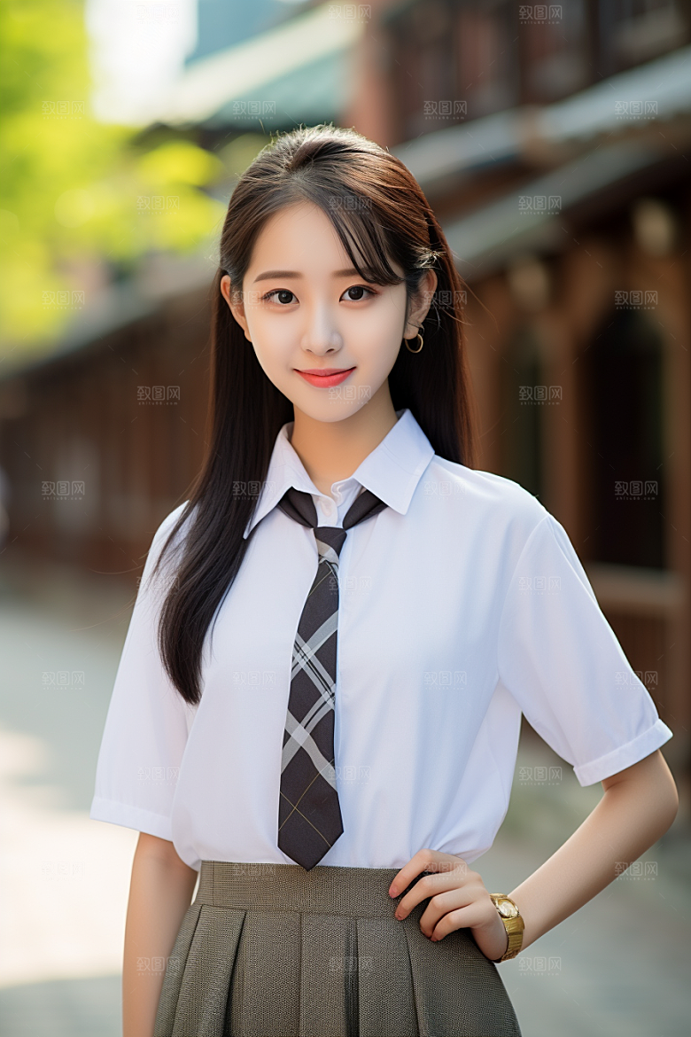 校服人物人像校园摄影图