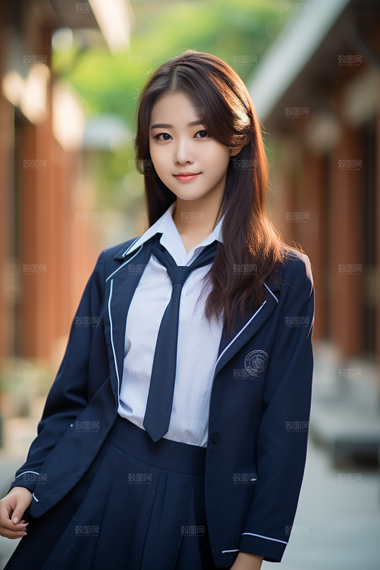 校服人物制服学校摄影图