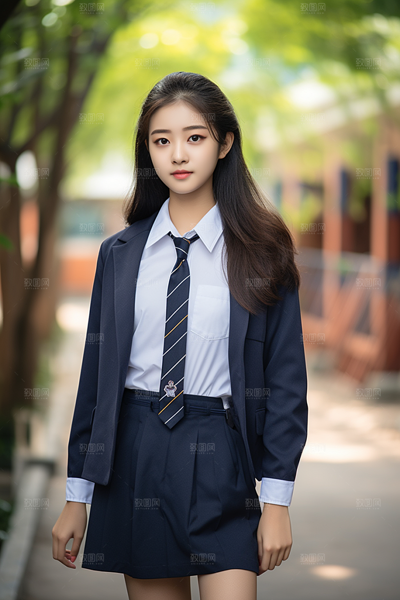 校服人物制服靓丽摄影图