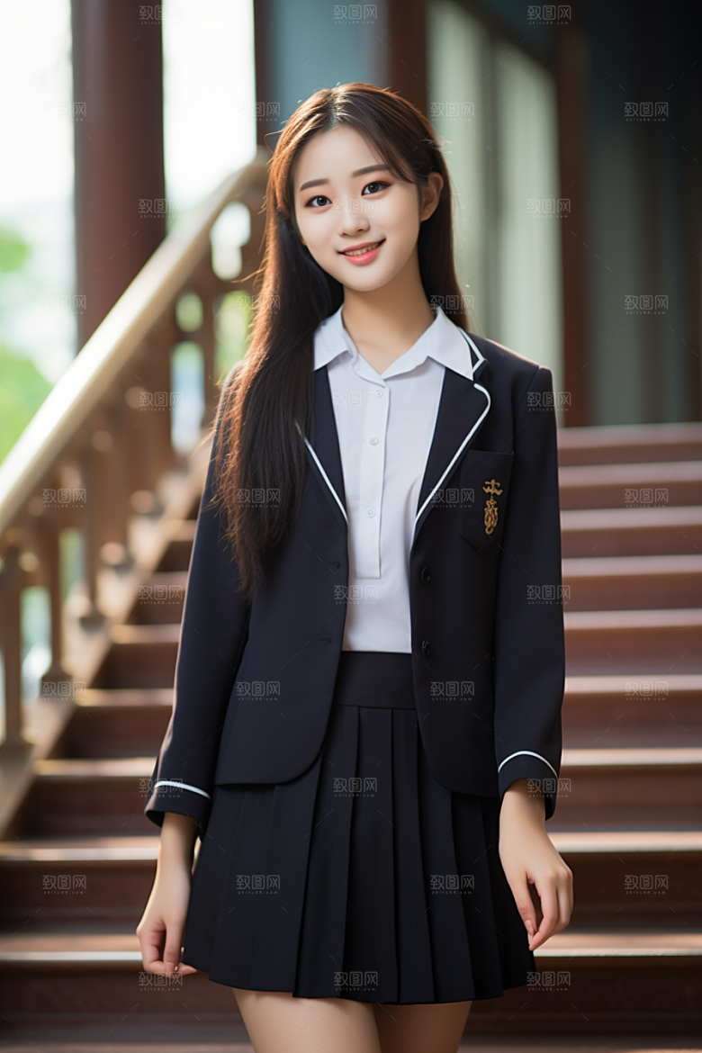 校服人物自然靓丽摄影图