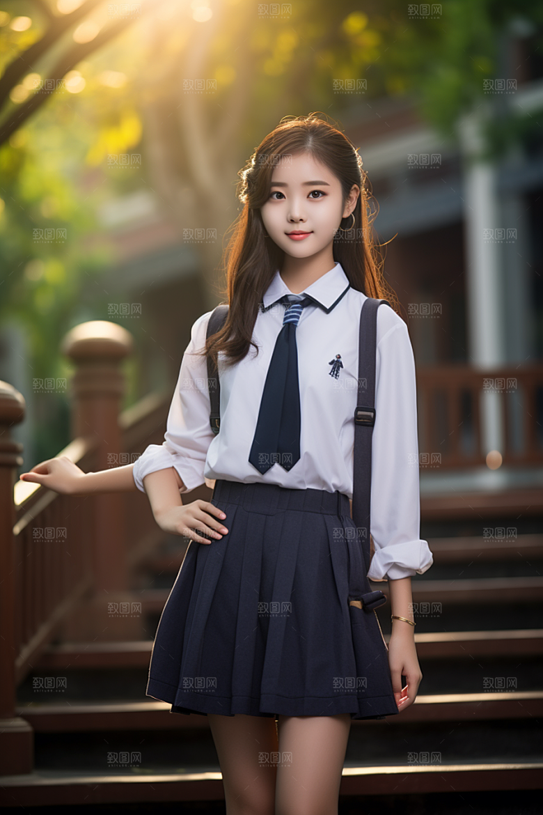 校服人物学校制服摄影图