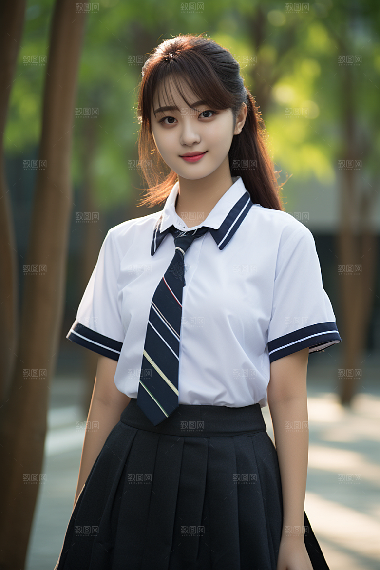 校服人物校园制服摄影图