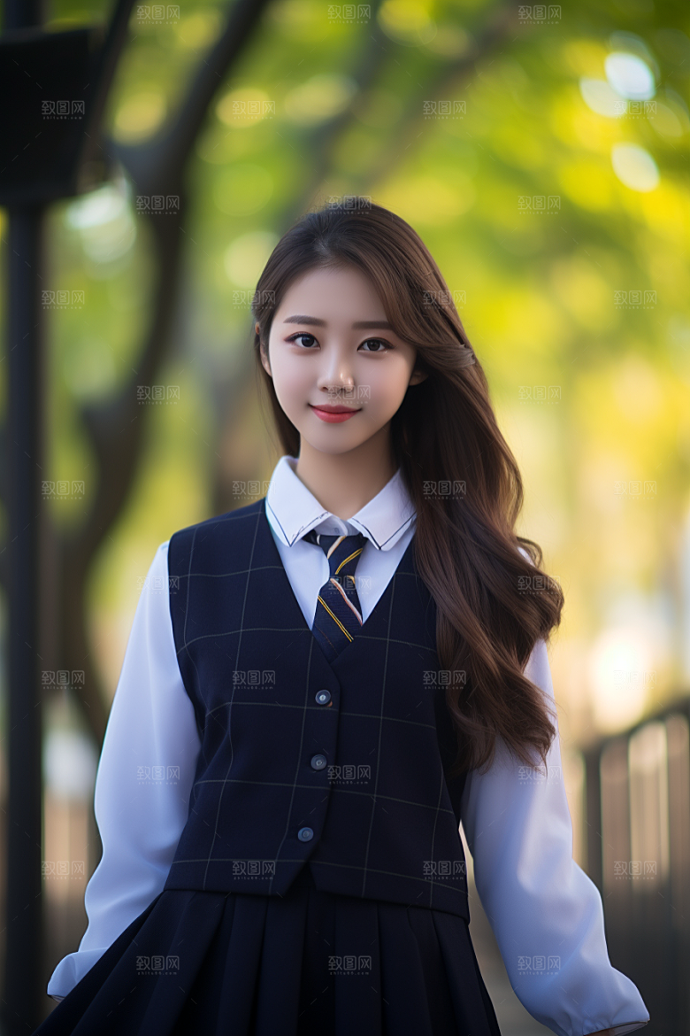 校服人物学生制服摄影图