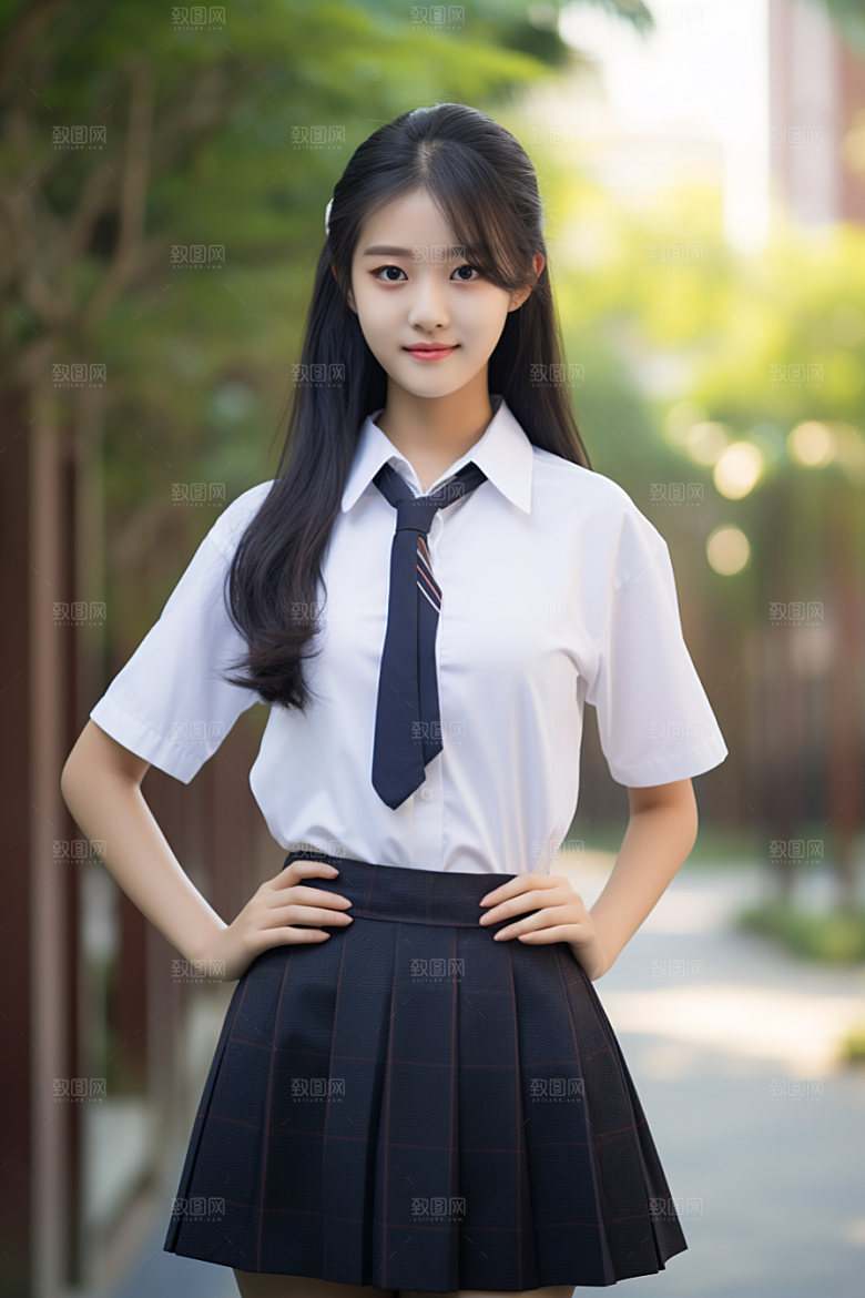 校服人物清新制服摄影图