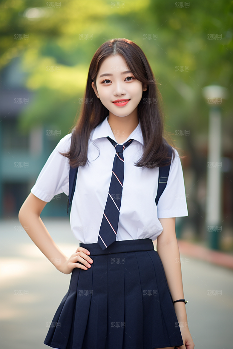 校服人物高中制服摄影图