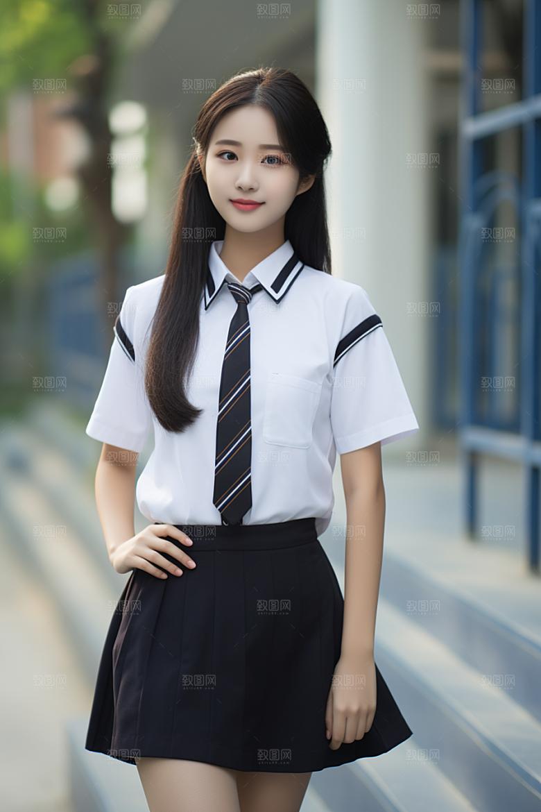 校服人物清新高中摄影图