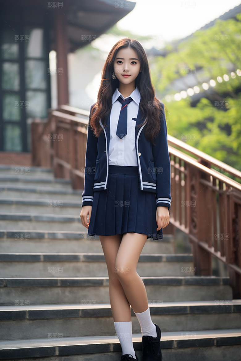 校服人物清新高中摄影图