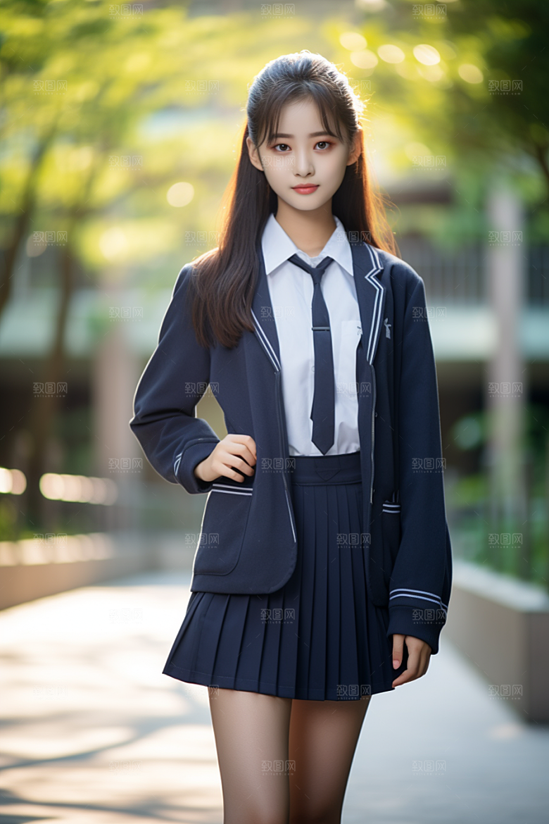 校服人物靓丽高中摄影图