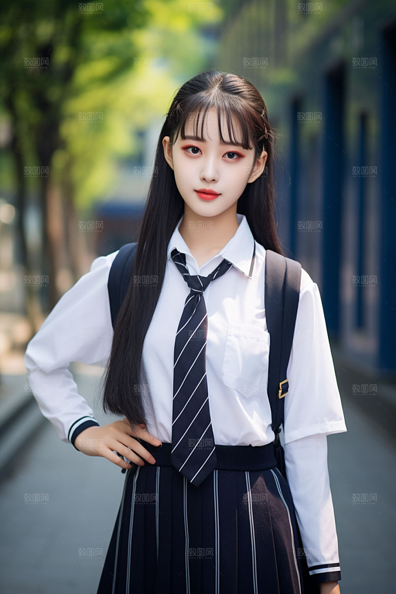 校服人物校园制服摄影图