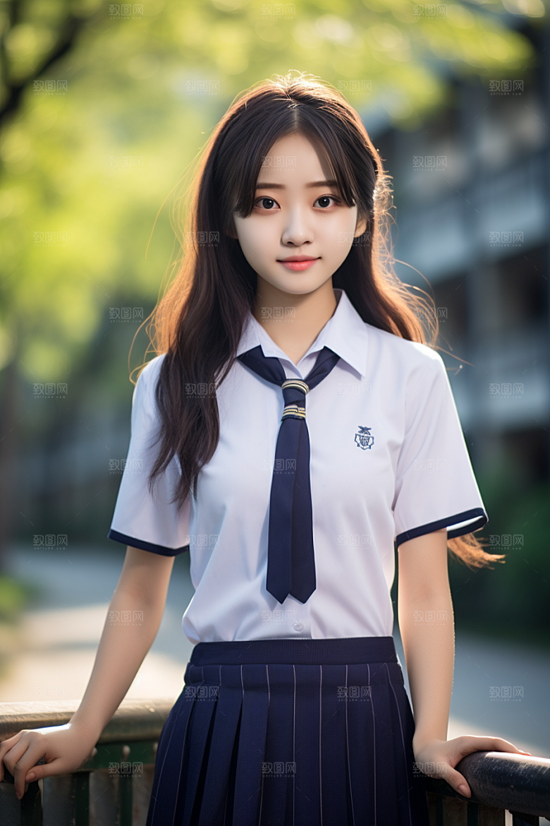 校服人物清新制服摄影图