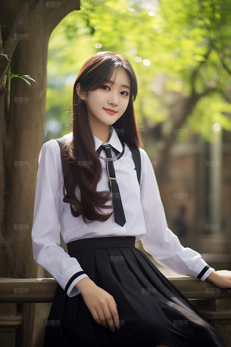 校服人物靓丽制服摄影图