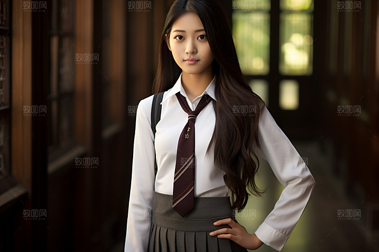 校服人物清新学生摄影图