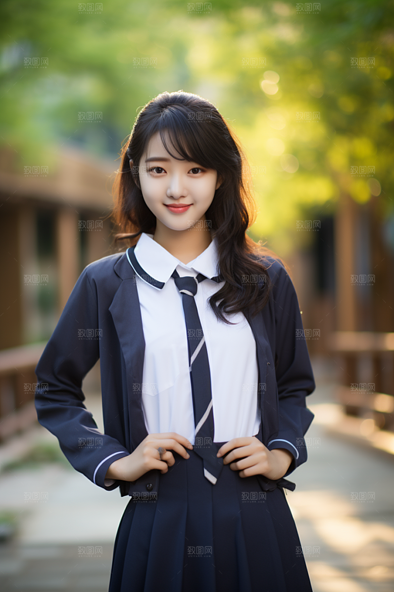 校服人物青少年高中摄影图