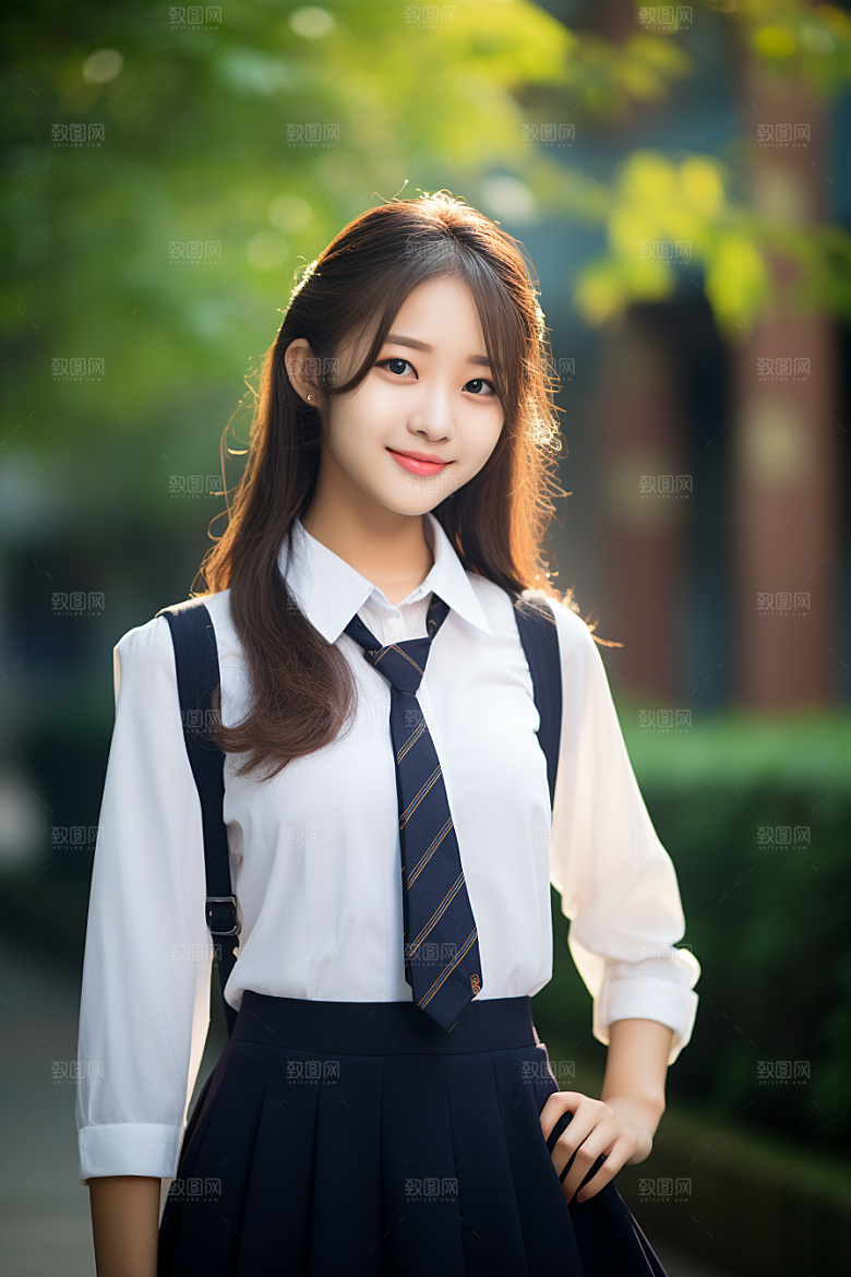 校服人物人像校园摄影图