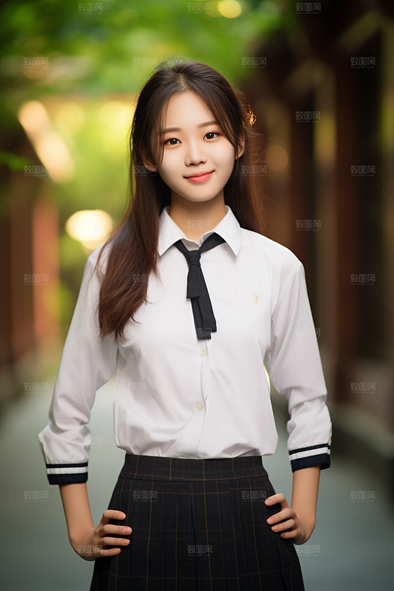 校服人物靓丽自然摄影图
