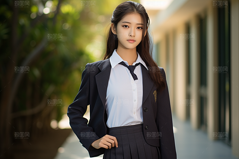 校服人物清新高中摄影图