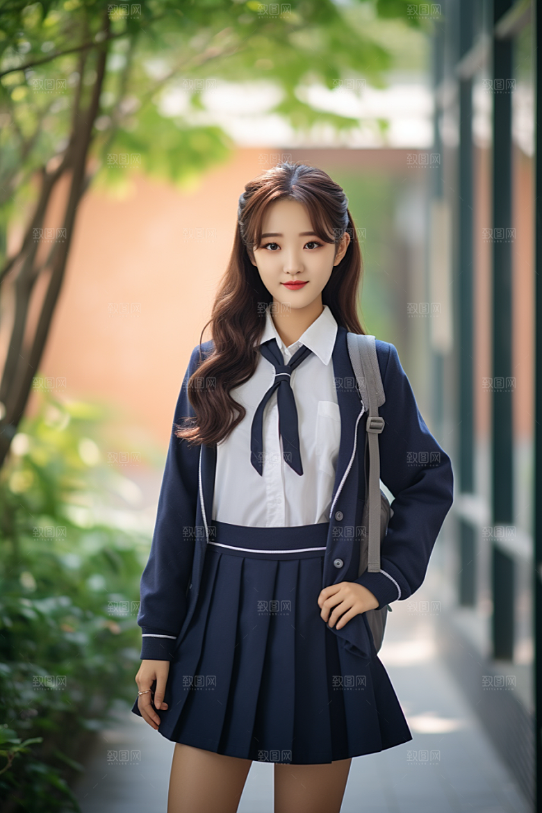 校服人物学校制服摄影图