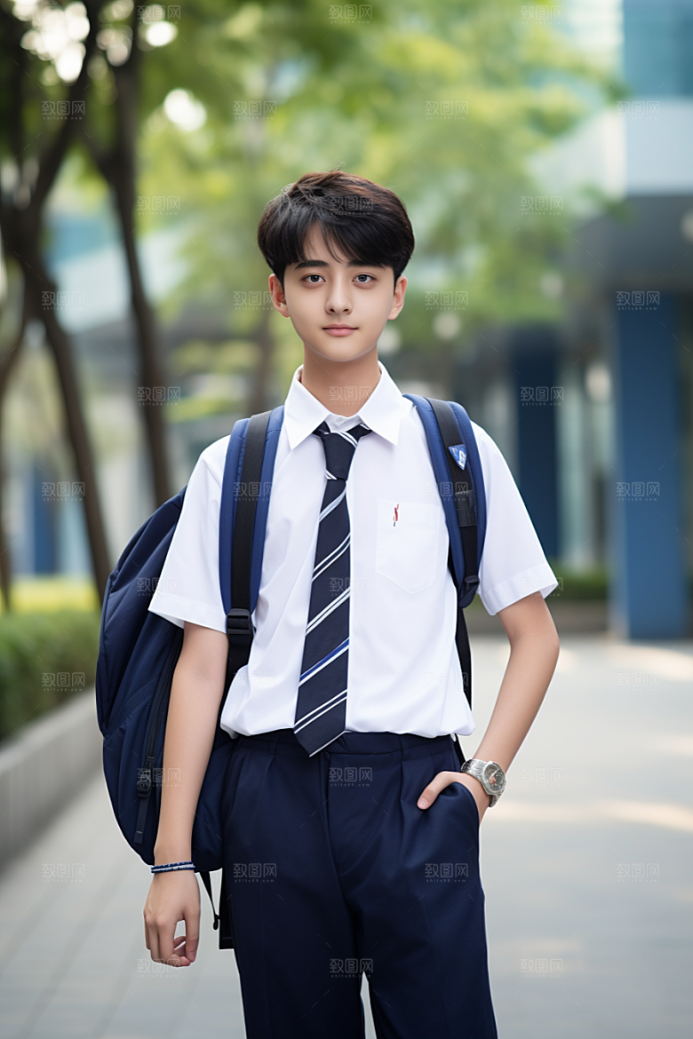 校服人物靓丽制服摄影图