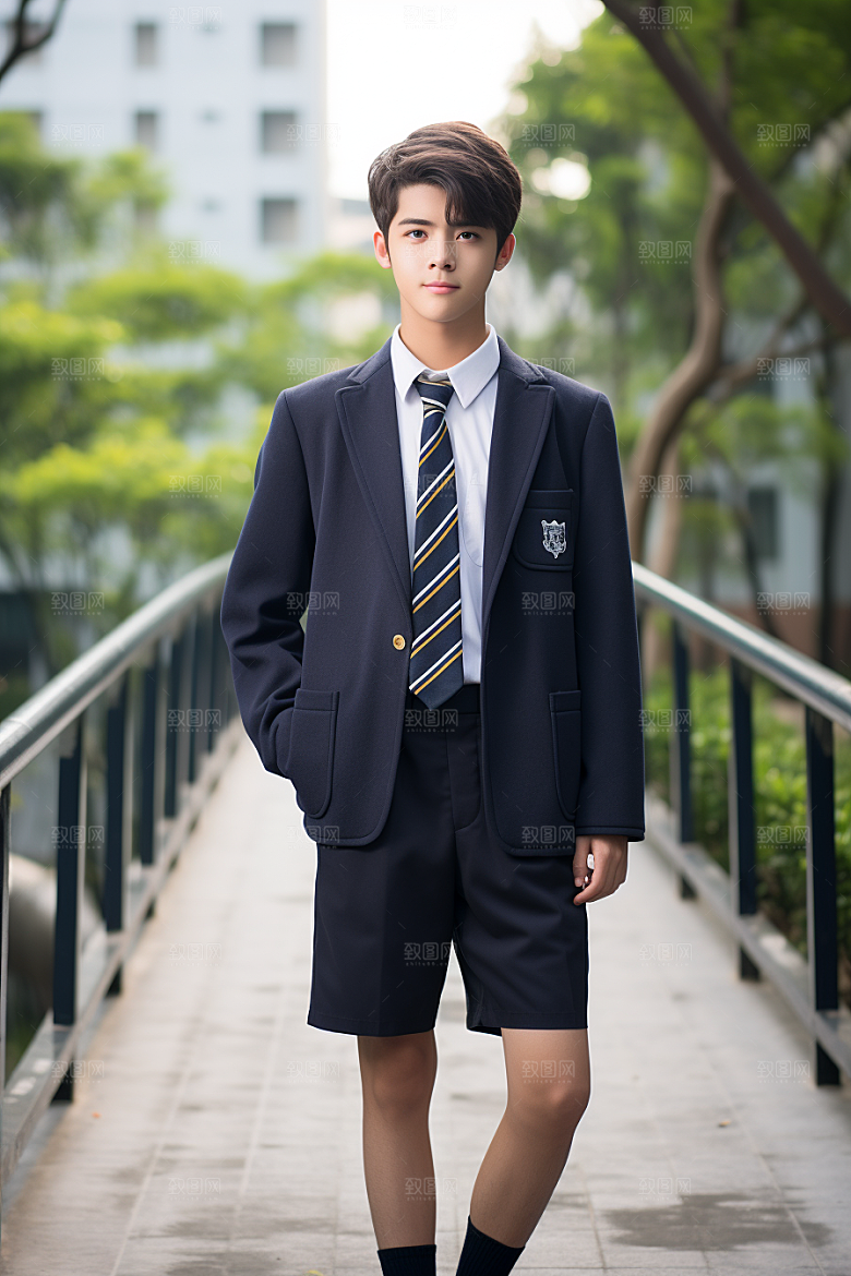 校服人物靓丽制服摄影图