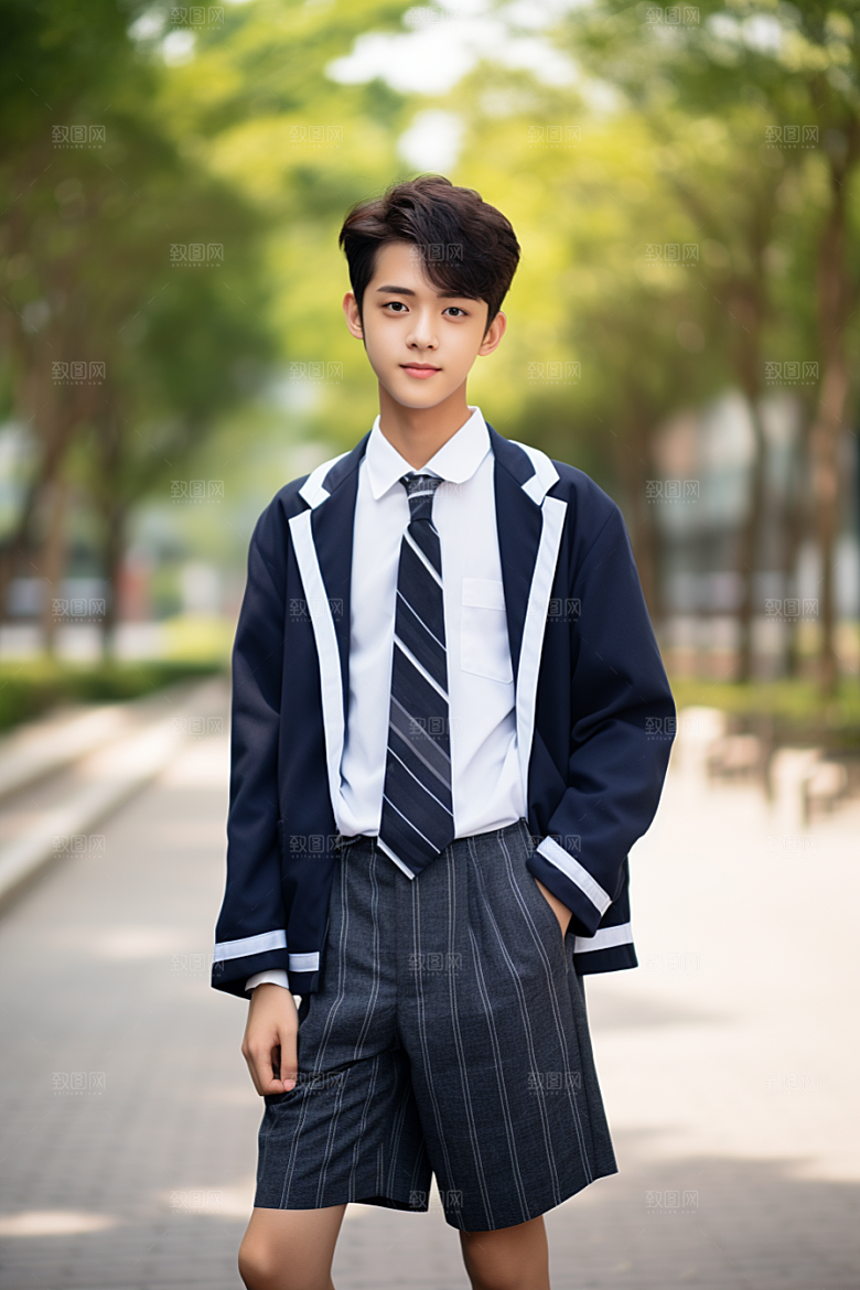 校服人物学生制服摄影图