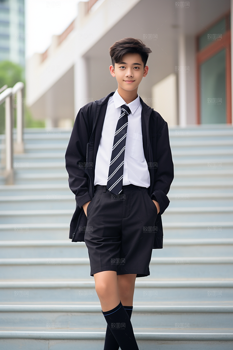 校服人物青少年高中摄影图