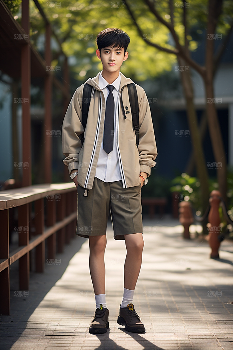 校服人物清新制服摄影图
