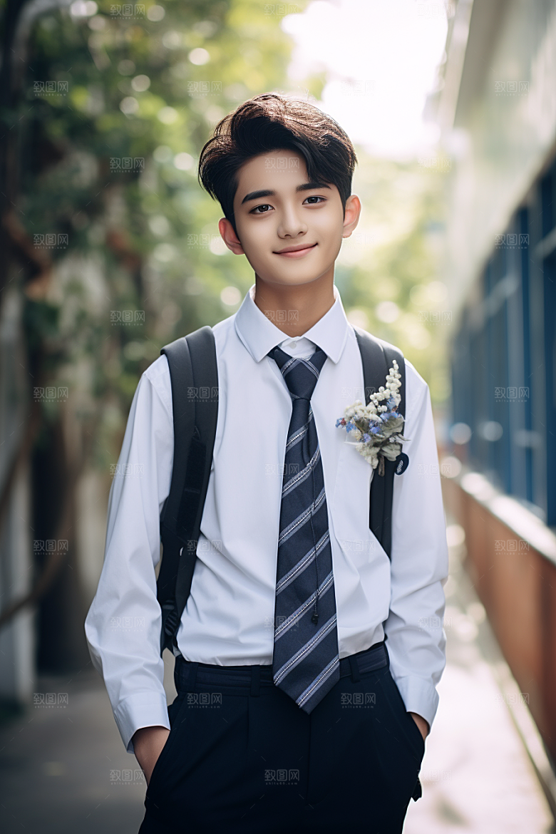 校服人物学校制服摄影图