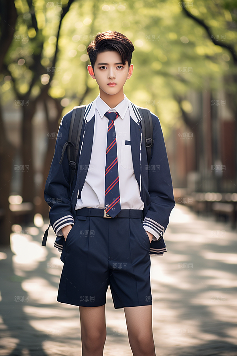 校服人物清新制服摄影图