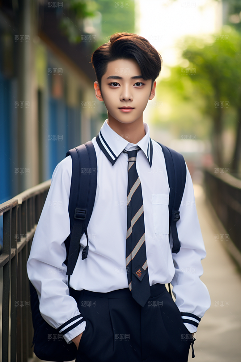 校服人物清新制服摄影图