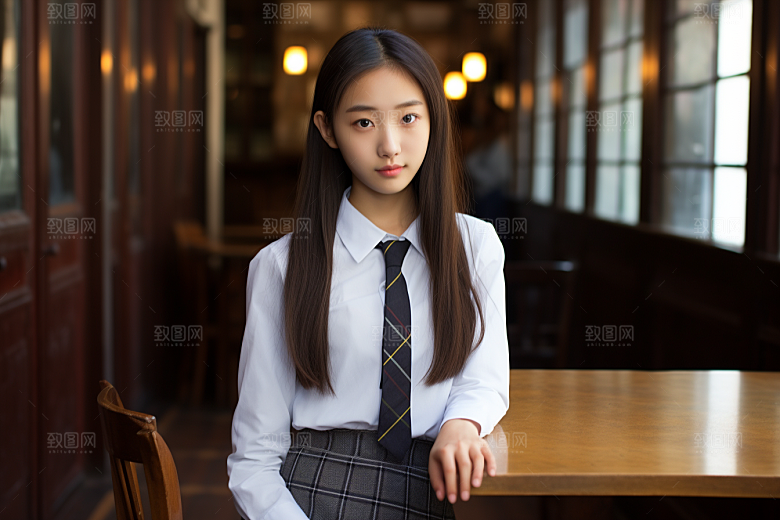 校服人物学校制服摄影图