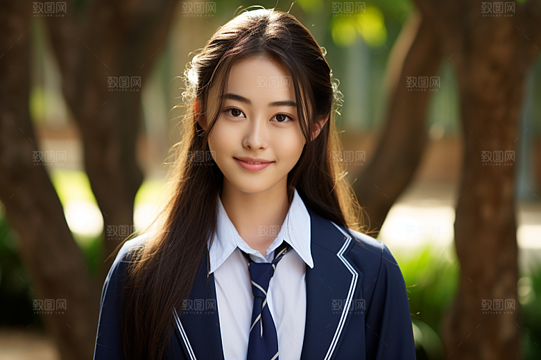 校服人物靓丽制服摄影图
