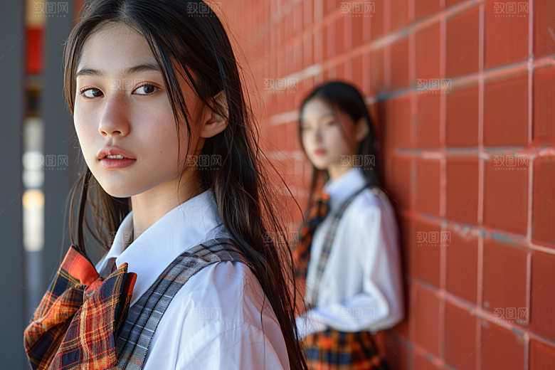 校服人物靓丽制服摄影图
